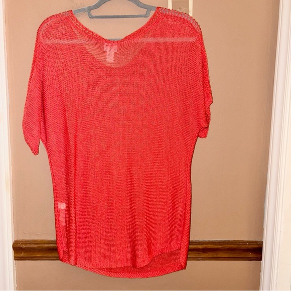 Chico’s Linen Open Knit Short Dolman Sleeve Sweater orange size 2 - Picture 2 of 7